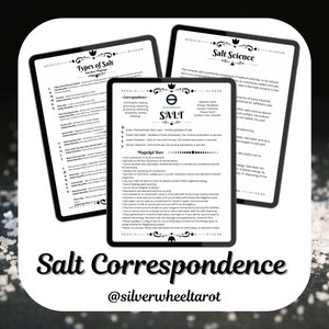 Salt Grimoire Pages, Witchcraft Salt Correspondence, Types & Magickal Use, .PDF Download, size 8.5 x 11 in. #salt #magicsalt #correspondence