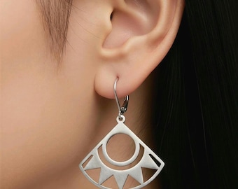 Boho Silver Stainless Steel Fan Shape Geometric Earrings