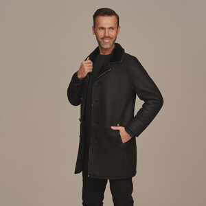 Men’s Long Sheepskin Coat | Handmade Black Shearling Jacket | Real Leather Winter Coat | Warm Men’s Outerwear