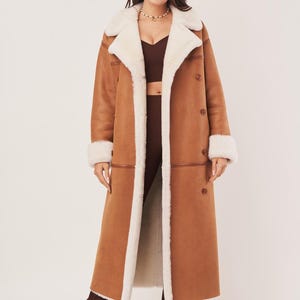 Long Sheepskin Coat for Women – Oversized Shearling Winter Coat – Handmade Real Sheepskin Jacket – Warm Wool Lined Coat