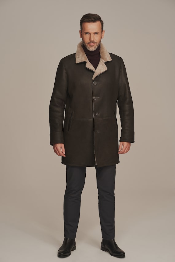 Mens real sheepskin clearance coat