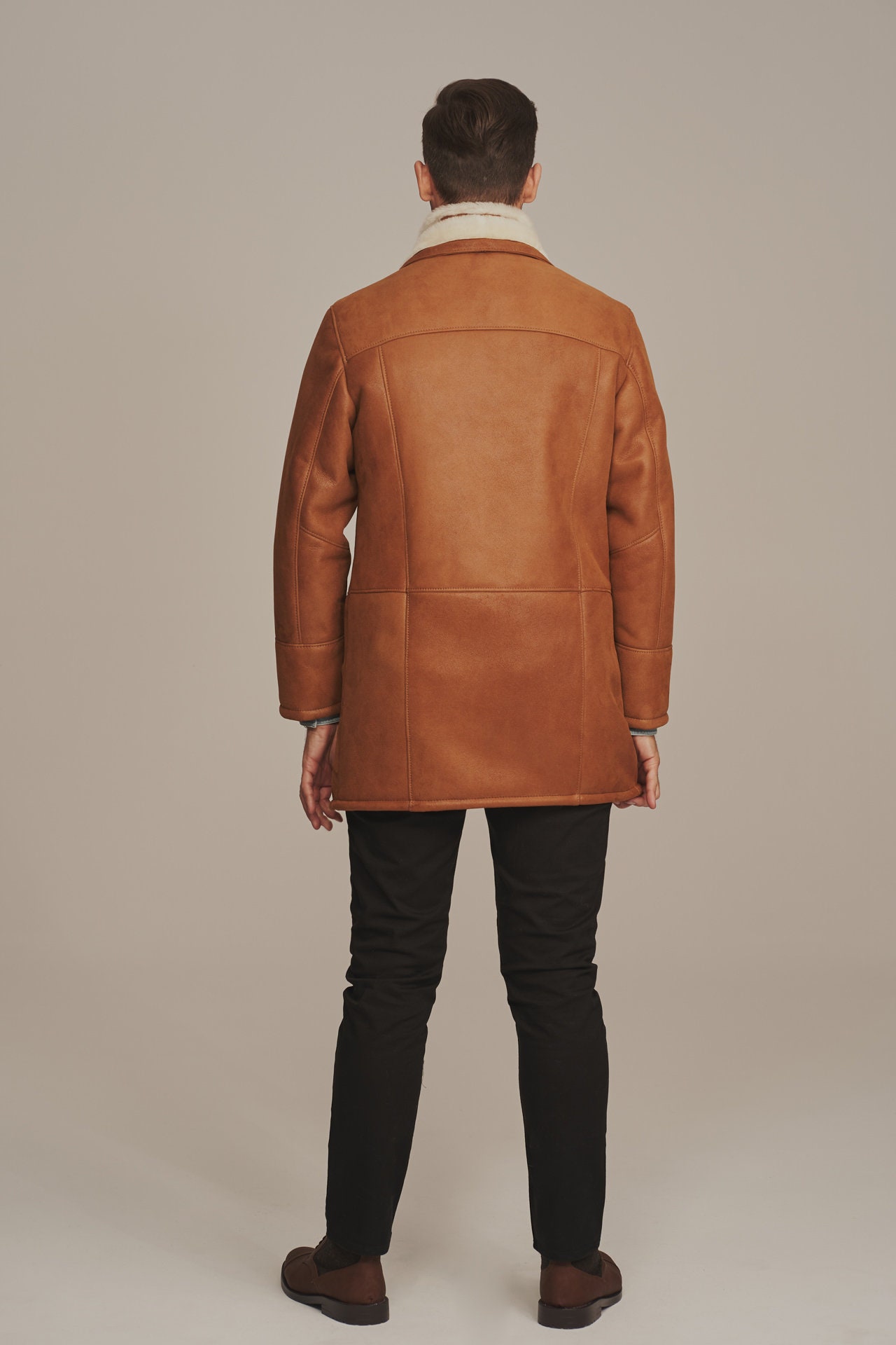 Mens three quarter length shearling coat best sale