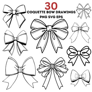 30 Coquette Bow Drawings, Png Svg Eps Digital Download, Hand-Drawn Aesthetic Clipart for DIY Crafts, Sublimation & Print Projects