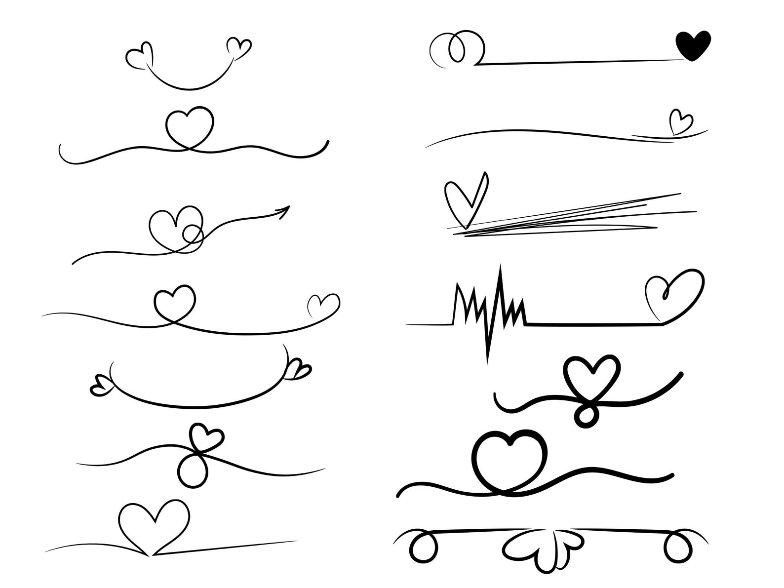 Freehand Heart Lines Bundle, Collection of Hand Drawn Heart Lines, SVG