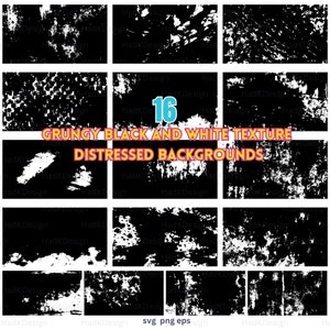 Grungy Black and White Texture Pack - 16 Distressed Backgrounds-Digital Download (svg, jpg, png, eps)
