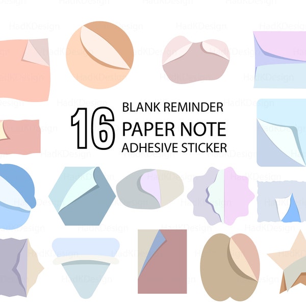 Blank reminder paper notes with adhesive sticker set, collection of various note papers