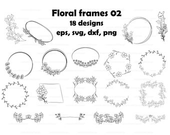Floral Doodle Frames and Borders, Flower Wreath SVG PNG EPS (Digital Download)