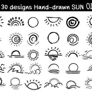 Sun drawing, Hand-drawn sun, sketch of the sun, doodle style freehand brush stroke line for use as element in design image 1