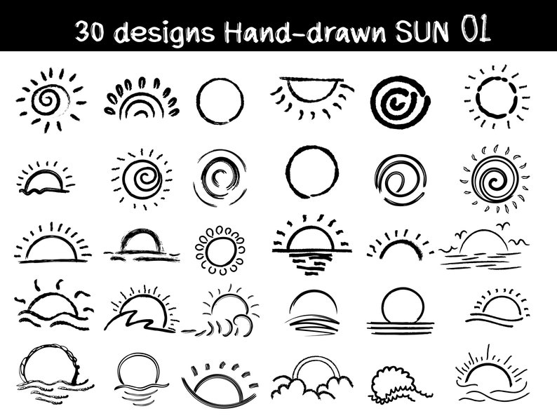 Sun drawing, Hand-drawn sun, sketch of the sun, doodle style freehand brush stroke line for use as element in design image 1