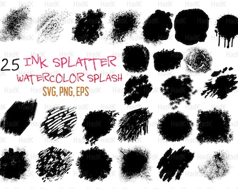 Akvarellstänk Clipart: Bläckstänkpenselset (PNG, SVG)