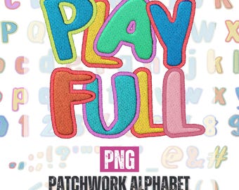 Fuente digital del alfabeto de patchwork juguetón - Letras de estilo cosidas a mano, para manualidades, invitaciones y álbumes de recortes