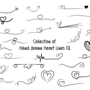 Freehand Heart Lines Bundle, Collection of hand drawn heart lines, SVG For Cut Files for Cricut, doodle line, Heart svg, line art svg