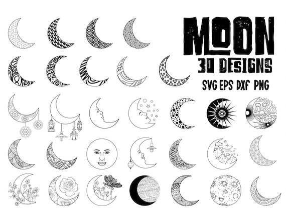 Crescent Moon SVG, Crescent Moon Cut File, Moon Vector, Moon Clipart,  Crescent Moon Illustration Design Outline, Cricut, Silhouette, PNG