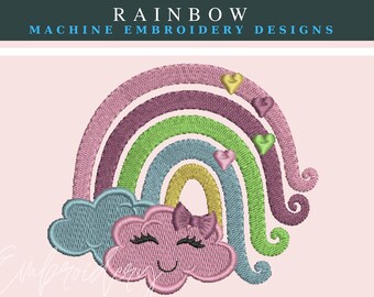 Rainbow Machine Embroidery Design: Falling Stars & Hearts (Digital File)