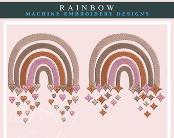 Rainbow Embroidery Design: Falling Stars & Hearts (Digital File)