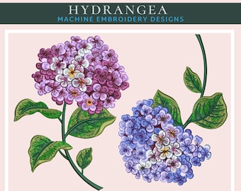Hydrangea Embroidery Design. Floral machine embroidery designs. Machine embroidery designs. Plant Embroidery designs. Hydrangea Blooms.