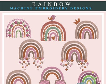 Machine Embroidery Designs . Rainbow embroidery . Baby embroidery . Boho rainbow . Embroidery pattern . Instant download .