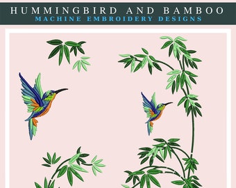 Machine Embroidery Designs . Hummingbird embroidery . Bamboo Embroidery Design . Pes files . Plant embroidery .  Instant download .