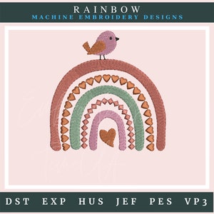 Rainbow machine embroidery designs.  Rainbow with falling stars. Rainbow with falling hearts.