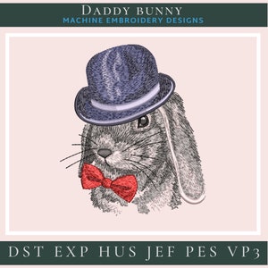 Bunny in a hat. Daddy Bunny. Embroidery bunny.  Embroidery Designs. Machine Embroidery Designs . Instant download.