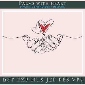 Hands holding a heart Line Art Embroidery File. Valentine&#39;s Day Embroidery Designs.  Machine Embroidery Designs . Instant download.