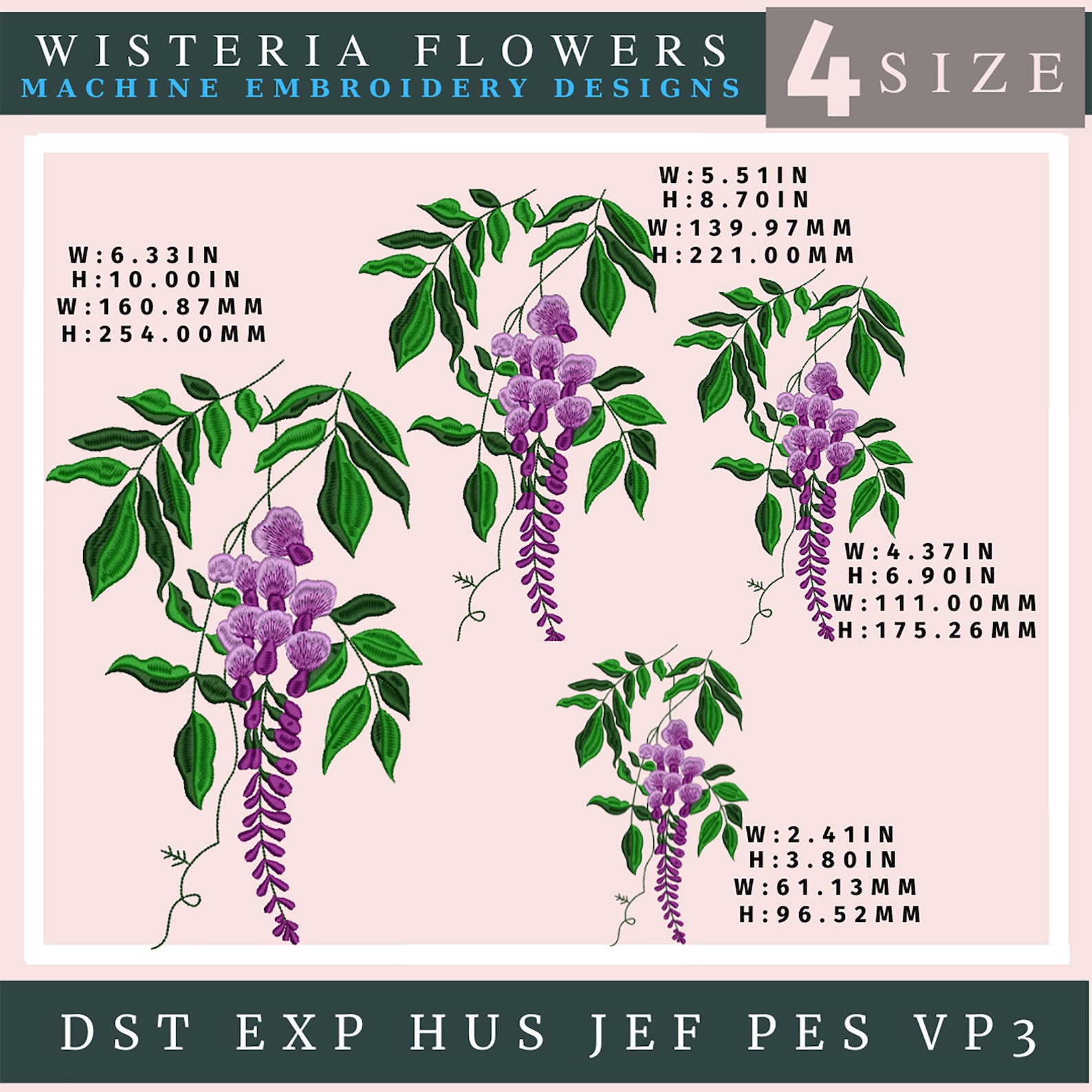 Machine Embroidery Designs . Wisteria Flowers . Floral Etsy