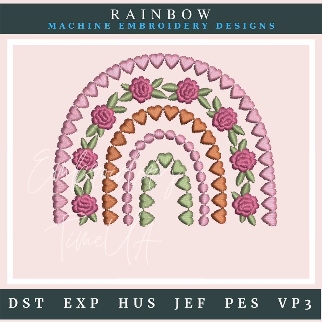Rainbow Machine Embroidery Design: Hearts and Stars (digital File) - Etsy