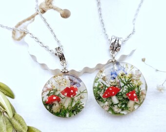 necklaces mushroom, cottagecore jewelry, toadstool necklace, botanical nature pendant, necklaces for women, goblincore necklace