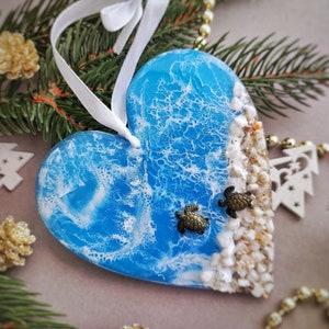 Christmas ornament heart, sea life ornaments beach and resin, sea life ornaments turtle and crab, beach lover gift,