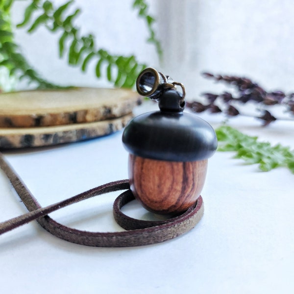 pill container necklace, pill holder necklace, acorn pill box, wooden pill box, canister locket,  pill box locket, 5th anniversary gift