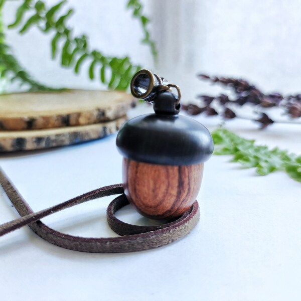 pill container necklace, pill holder necklace, acorn pill box, wooden pill box, canister locket,  pill box locket, 5th anniversary gift