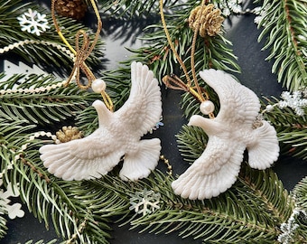 Palomas de la amistad, dos tórtolas, adorno de paloma de la paz, paloma blanca, adorno de pájaro, adorno de tórtola,