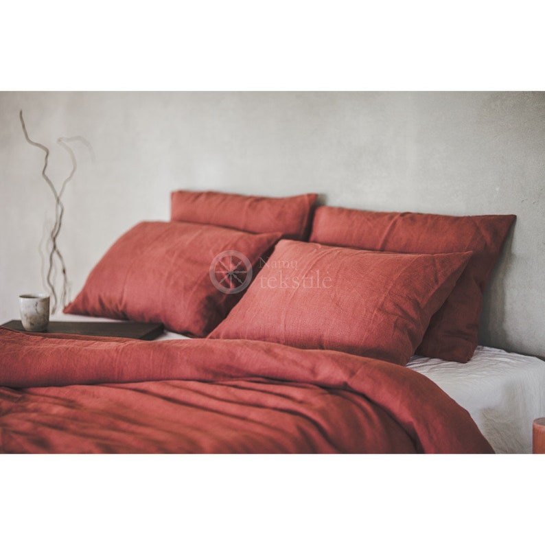 Red/rust Bedding Extra Quality Rust Red Linen Bed Set Linen Bedding Organic Linen 100% ...