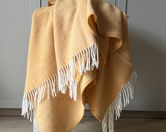 Coperta in lana di alta qualità color giallo ambra della Nuova Zelanda, grande, ideale per divano o poltrona, dimensioni 55 x 79 pollici / 140 x 200 cm, copriletto di lusso, regalo perfetto.