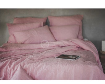 Rose linen bed set organic stonewashed soft pure natural linen bedding linen 100% eco linen gift