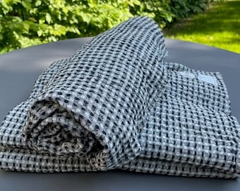 Semi linen bath towels in waffle softened linen beach towels travel towel linen bath sheets flax sauna towel 28 x 55 In/70x140 cm eco gift