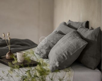Grey linen pillows cases, stonewashed natural linen pillow case, envelope style pillow cases 100% natural linen