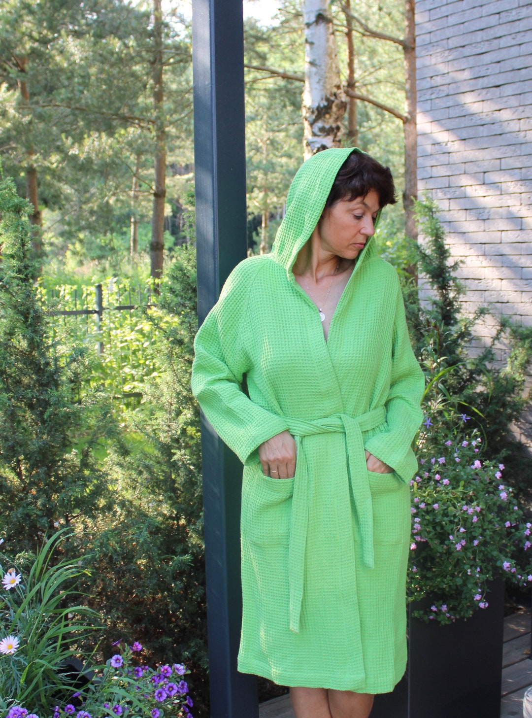 Extra Quality Waffle Linen Robe With a Hood Stonewashed Etsy Canada