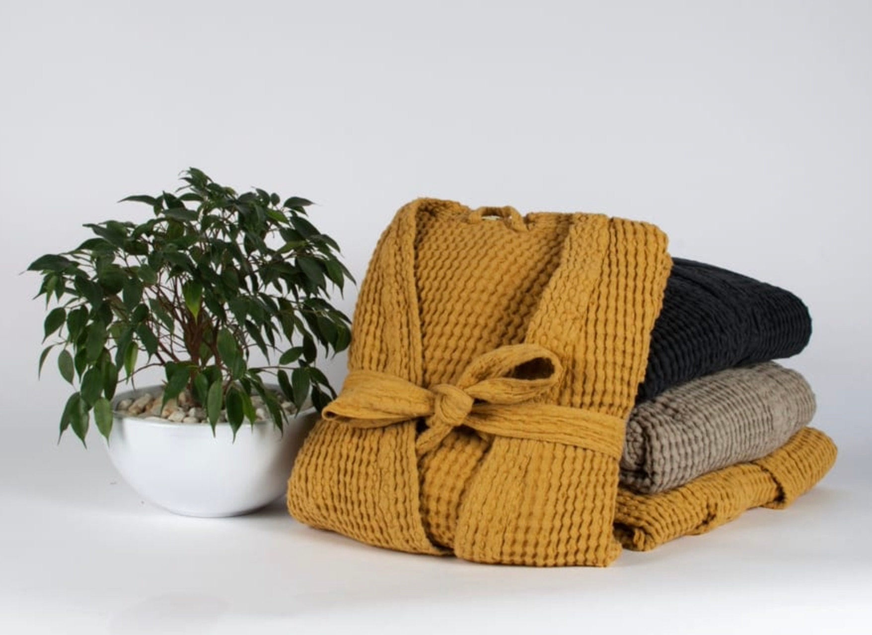 Mustard Yellow Robe Pure Natural Mustard Yellow Color Waffle Linen Robe Stonewashed Waffle ...