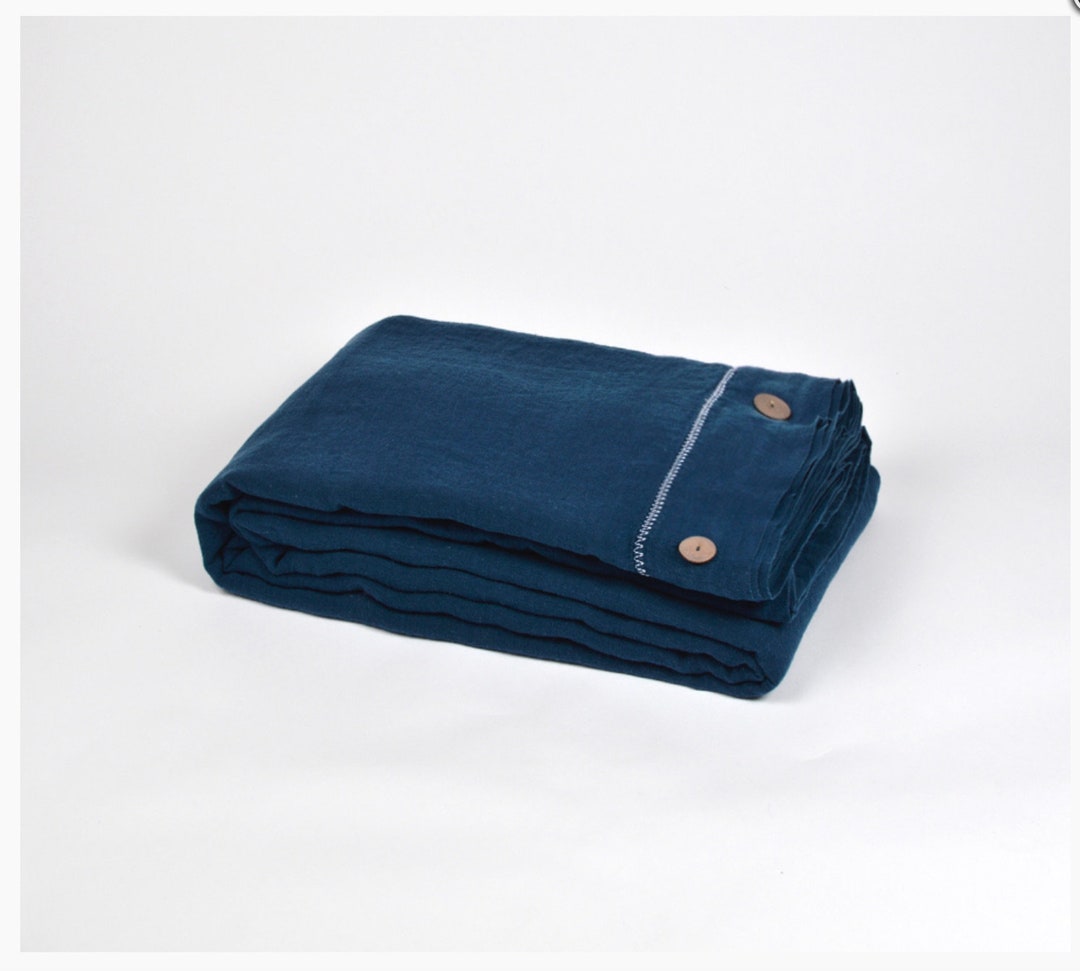 Pure Natural Dark Blue Linen Duvet Cover Organic Stonewashed Linen