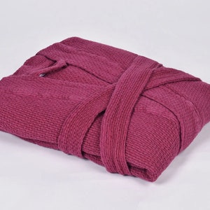 Bata de lino de color rosa intenso natural, bata de baño de lino lavada en piedra, bata de spa, bata de sauna de lino orgánico