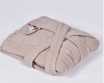 Beige color linen bathrobe stonewashed linen bathrobe spa robe linen sauna robe eco linen