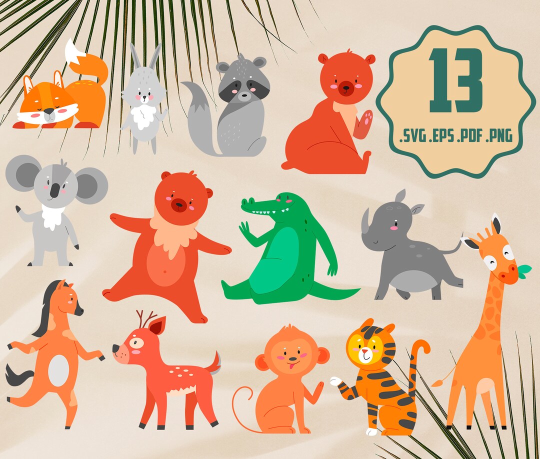 Animals SVG Bundle Wild Zoo EPS Files Set Animal Cute Etsy