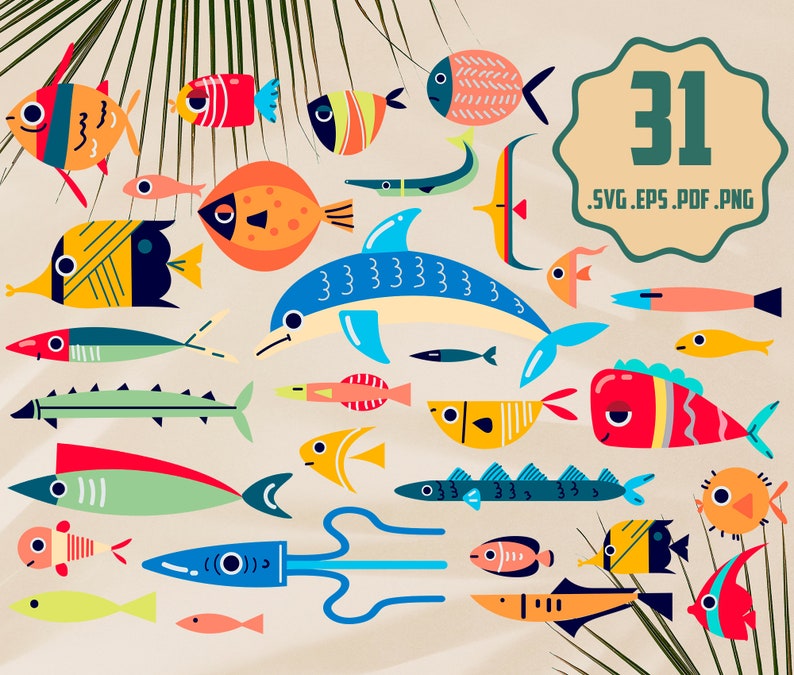 Sea Creature SVG Illustration Bundle Fish Sea Vector Art Set - Etsy