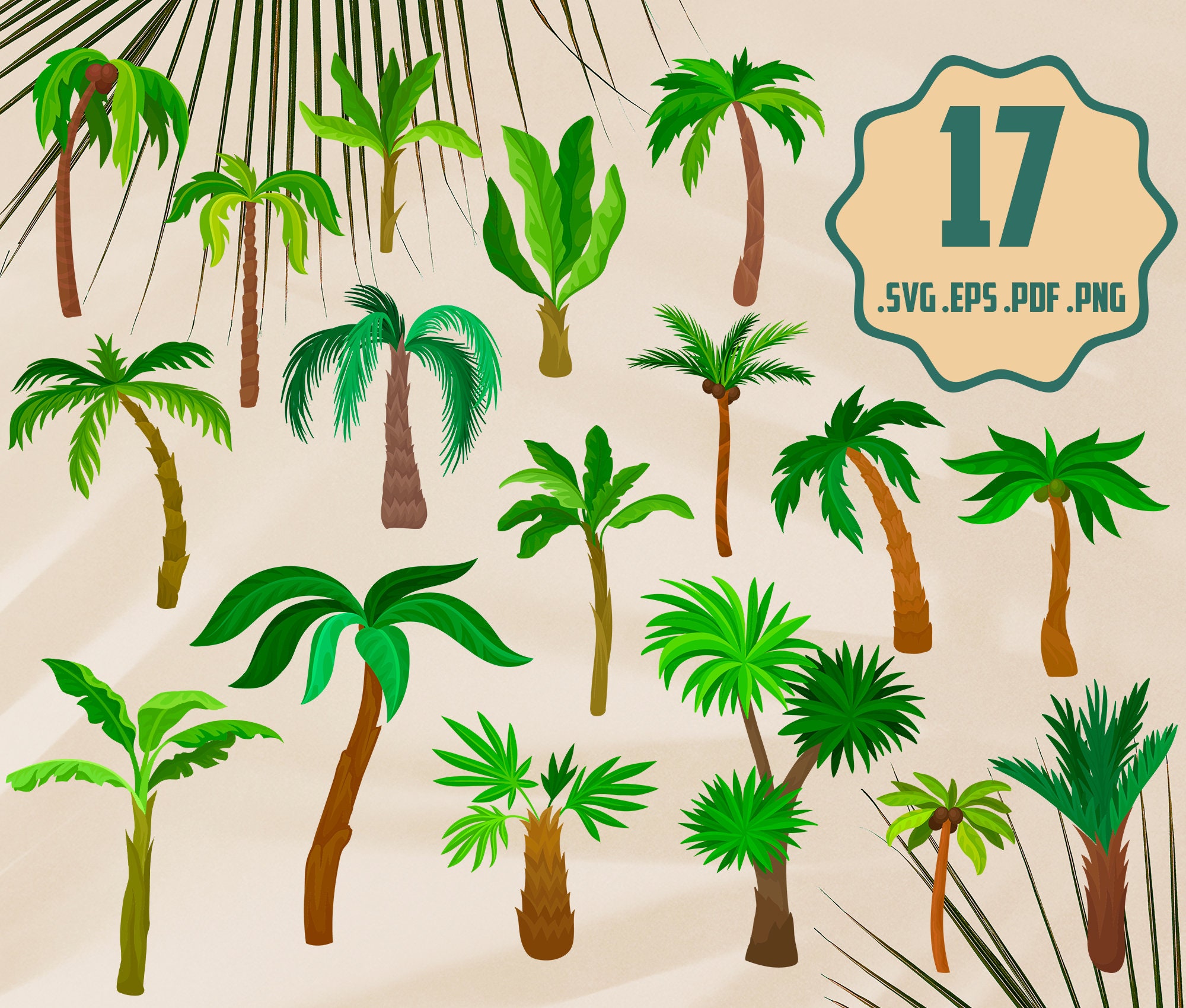 Palm Tree Cartoon SVG Set, Background Palm Tree EPS Collection