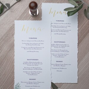 Menu cards wedding eucalyptus, buffet cards, series 'Olive', calligraphed by hand in gold, uncoated paper, DIN long image 2