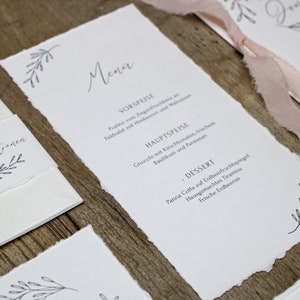 Menükarte Hochzeit, Buffetkarte Büttenpapier-Optik, Naturpapier, Tischdeko