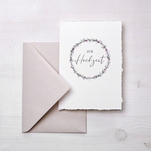 Karte Hochzeit, Glückwunschkarte Büttenpapier, Hochzeitsgeschenk, Eukalyptus, Hochzeitskarte, Karte Hochzeit Blumenkranz, rosé, mit Kuvert
