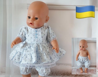 Puppenkleidung Set 3teil Baby- Puppen 43 cm Kleid Strumpfhose Stiefel für 