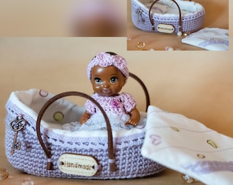 Mini doll basket for baby doll  2/5 - 3 inch / Miniature doll crib  /Mini silicone baby doll bed /Mini doll bassinet / baby doll crib
